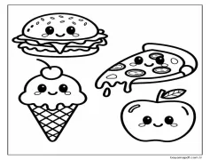 Kawaii Yemek ücretsiz yazdırılabilir Boyama Sayfası