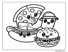 Kawaii Yemek yazdırılabilir Boyama Sayfası