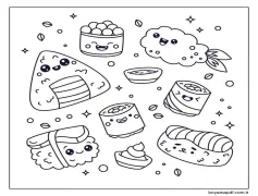 Kawaii Yemek yazdırılabilir Kolay Boyama Sayfası