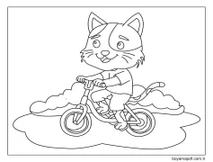 Kedi Bisiklet Sürüyor Boyama Sayfası
