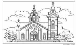 Kilise Yazdırma Boyama Sayfası