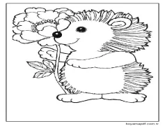 Kirpi Ve Çiçek Boyama Sayfası