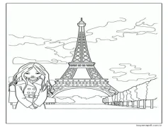 Kız ve Eyfel Kulesi Boyama Sayfası