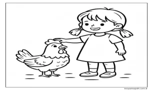 Kız ve Tavuk Boyama Sayfası