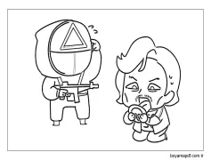 Kızıl Muhafız Üniforma Chibi ve Chibi Seong Gi-Hun Boyama Sayfası