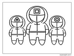 Kızıl Muhafız Üniforması Chibi'de üç Kişi Boyama Sayfası