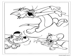 Köpek Robotlu Komik Tom ve Jerry Boyama Sayfası