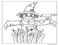 Korkuluk ve Bir Kuş Boyama Sayfası