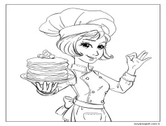 Küçük Kız Aşçı Krep Pişirme Boyama Sayfası