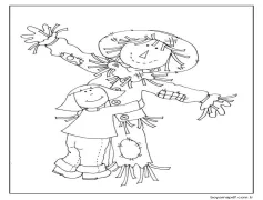 Küçük Kız Korkuluğa Sarılıyor Boyama Sayfası