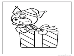Kuromi ve Noel Hediyesi Boyama Sayfası