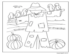 Kuşlar ve Korkuluk Boyama Sayfası