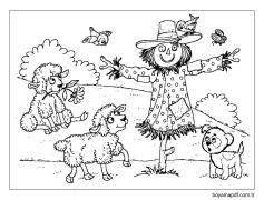 Kuzucuklar ve Korkuluk Boyama Sayfası