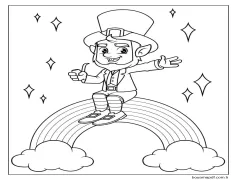 Leprikon Gökkuşağının Üzerinde Oturuyor'u çizin Boyama Sayfası