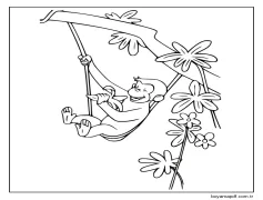 Meraklı George Ağaçta Sallanıyor Boyama Sayfası