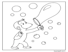 Meraklı George Baloncuk Üflüyor Boyama Sayfası