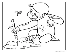 Meraklı George Bir Dalla Çamurla Oynuyor Boyama Sayfası