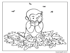 Meraklı George Bir Yaprak Yığınının Üzerinde Oturdu Boyama Sayfası