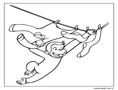 Meraklı George Çamaşır İpinden Sarkıyor Boyama Sayfası