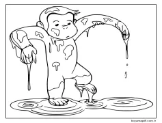 Meraklı George Çamurda Zıplıyor Boyama Sayfası