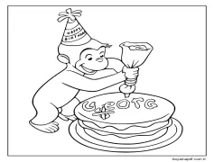 Meraklı George Doğum Günü Pastası Yapıyor Boyama Sayfası
