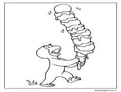 Meraklı George Dondurma Yiyor Boyama Sayfası
