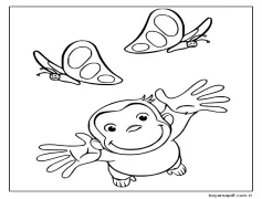 Meraklı George Kelebeklerle Oynuyor Boyama Sayfası