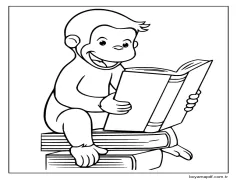 Meraklı George Kitap Okuyor Boyama Sayfası