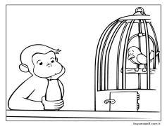Meraklı George ve Kafesteki Kuş Boyama Sayfası