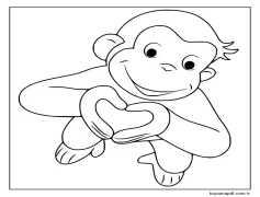 Meraklı George ve Kalp Boyama Sayfası