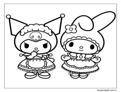 My Melody ile Ücretsiz Kuromi Boyama Sayfası