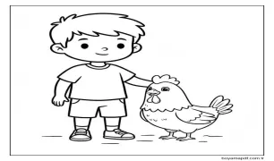 Oğlan ve Tavuk Boyama Sayfası