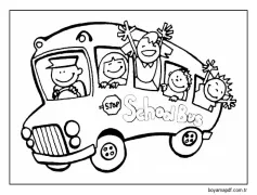 Okul Otobüs üzerinde mutlu çocuk Boyama Sayfası