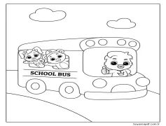 Okul Otobüsünde Hayvan Çocuk Boyama Sayfası