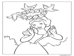 Pamuk Prenses ve Kuşlar Boyama Sayfası