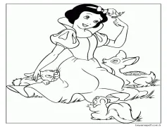 Pamuk Prenses ve Sevimli Hayvanlar Boyama Sayfası