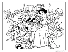 Pamuk Prenses ve Yedi Cüceler Noel'de Boyama Sayfası