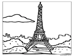 Paris'te Eyfel Kulesi çiz Boyama Sayfası