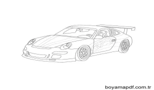 Porsche Yazdırılabilir Çocuklar İçin Boyama Sayfası