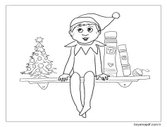 Rafta Mutlu Elf Boyama Sayfası