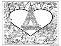 Romantik Eyfel Kulesi Boyama Sayfası