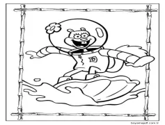 Sandy Cheeks Kabukta Sörf Yapıyor Boyama Sayfası