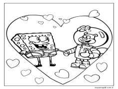 Sandy Cheeks ve Sünger Bob Aşık Boyama Sayfası