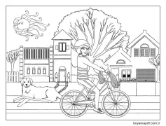 Şehirde Bisiklete Binen Kız Boyama Sayfası