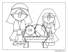 Sevimli Doğum Sahnesi Boyama Sayfası