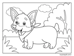 Şirin Bir Köpek Çimlerde Yürüyor Boyama Sayfası