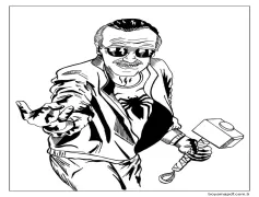 Stan Lee Çekiç Tutarken Boyama Sayfası