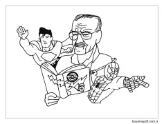 Stan Lee ve Süpermen kitap Okuyor Boyama Sayfası