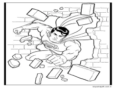 Süpermen Duvarı Yıkıyor Boyama Sayfası