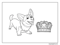 Taçlı Karikatür Corgi Boyama Sayfası